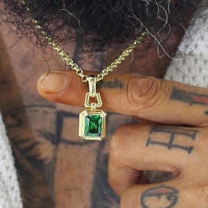 Prachtige vergulde smaragd geslepen ketting - elegant statementsieraad - gepersonaliseerd cadeau