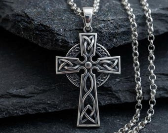 Faithful Sterling Silver Celtic Cross Necklace - Religious Pendant Jewelry
