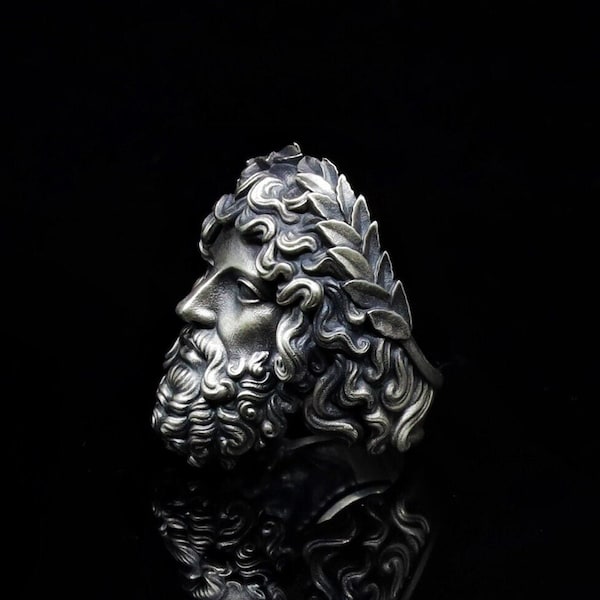 Silver Oxidized Poseidon Ring , Engraving Greek Mythology Jewelry , Gift for Boyfriend , Birthday Gift