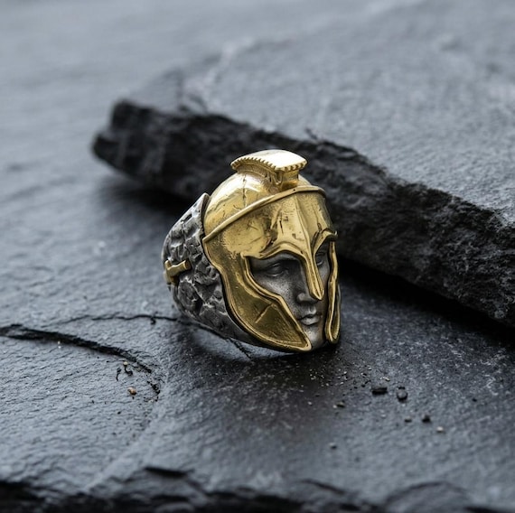 Spartan Warrior Ring for Men – 14K Gold Plated 925 Sterling Silver Statement Jewelry
