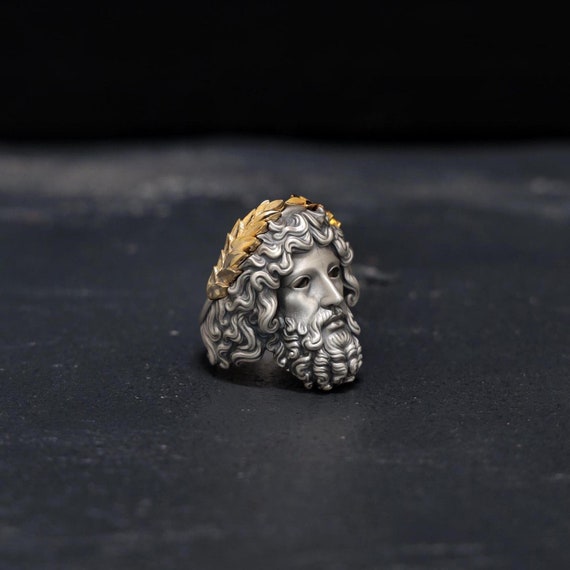 14K Gold Plated Sterling Silver Zeus Ring for Men: Handcrafted Greek Mythology Jewelry