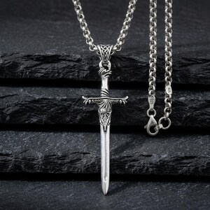 Medieval Fantasy Blade Jewelry – Men’s Sterling Silver Sword Necklace