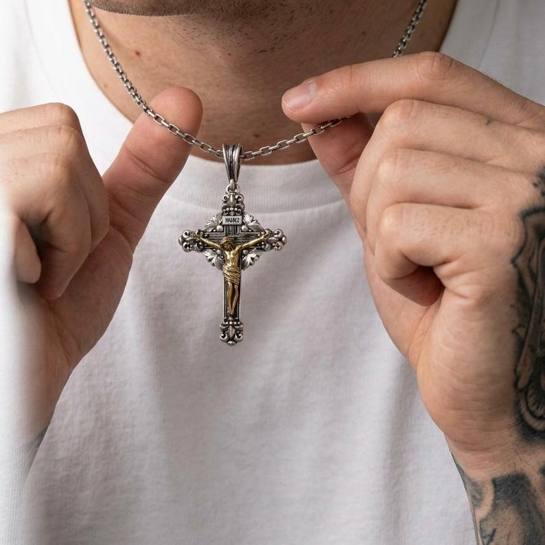 Gold Jesus Christ Crucifix Necklace - 925 Sterling Silver Religious ...