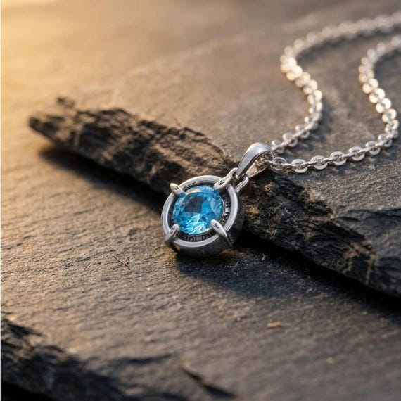 Customized Sterling Silver Compass Pendant Necklace – Aquamarine Birthstone Jewelry for Men