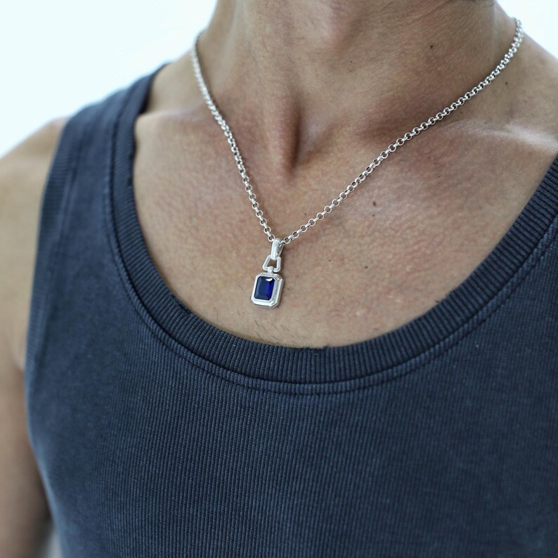 Sapphire Stone Silver Necklace Unique Gift for Christmas Anniversary Gift Personalized