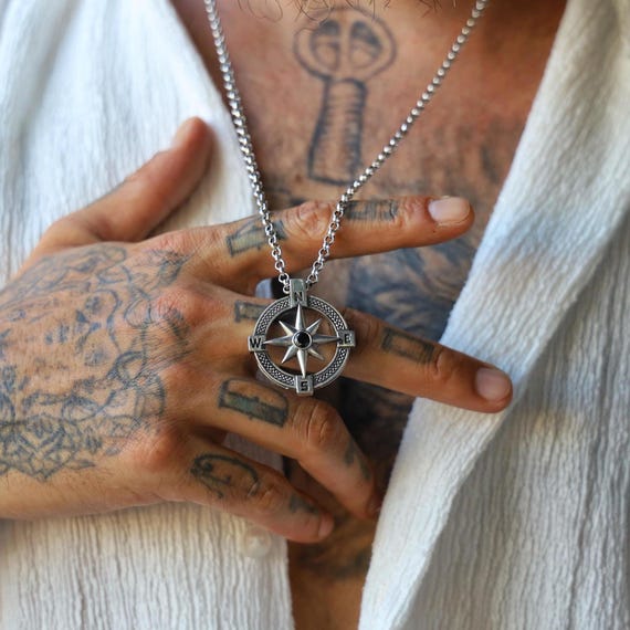 Nautical Compass Pendant – Sterling Silver North Star Necklace for Men