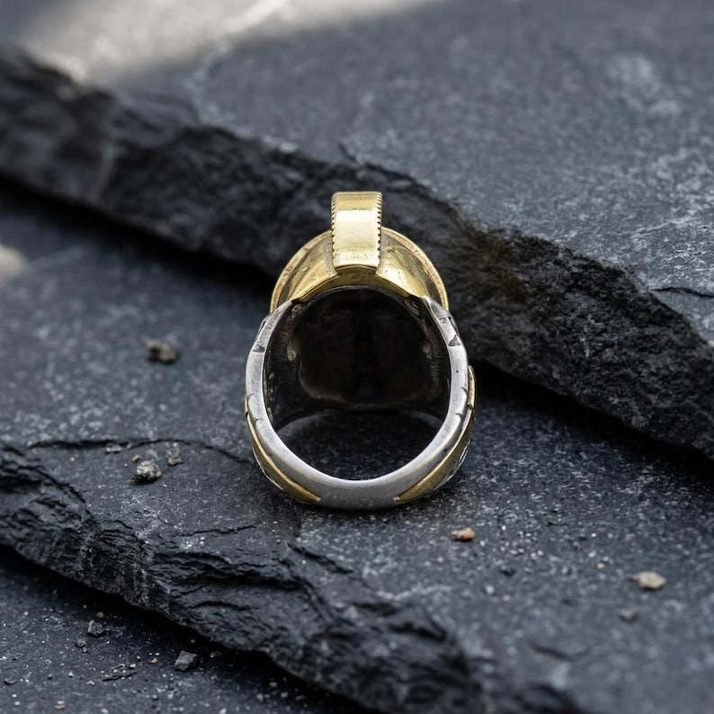 Spartan ring for men 925 sterling silver gold plated helmet design bold warrior jewelry statement piece