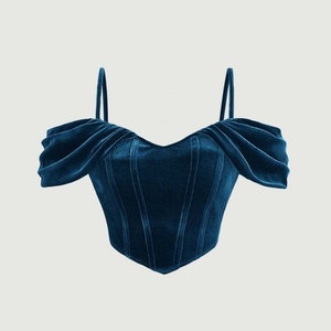 Haut corset en velours bleu pour femmes