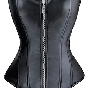 Black leather front Zipper Women&#39;s Over-bust Corset
