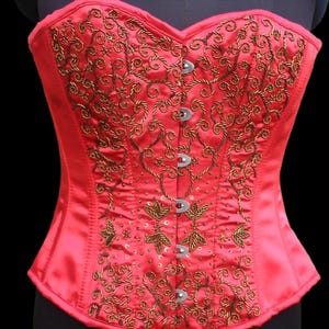 Red Satin Embellished Women&#39;s Over-bust Corset