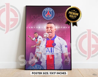 Affiche Mbappé PSG, Affiche Mbappé, Mbappé Imprimer, Paris Saint Germain Affiche, Affiche Football, Cadeau football