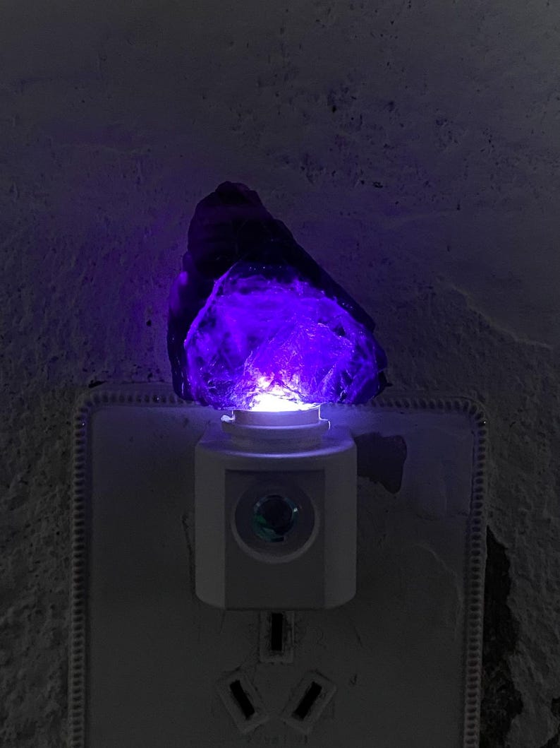 Natural Fluorite Raw Stone LED Night Light With Light Sensor | Baby Shower Gift | Nursery Night Lamp (120V US/Canada Plug) | Crystal Gift image 13