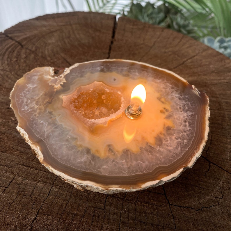 Natural Agate Wick Rock Oil Candle Rock Candle Kit Oil Etsy