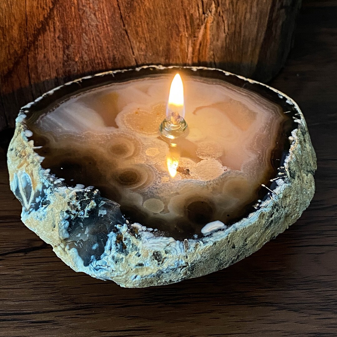 Natural Agate Wick Rock Oil Candle Rock Candle Kit Agate Etsy