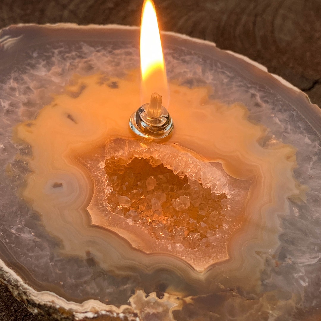Natural Agate Wick Rock Oil Candle Rock Candle Kit Oil Etsy