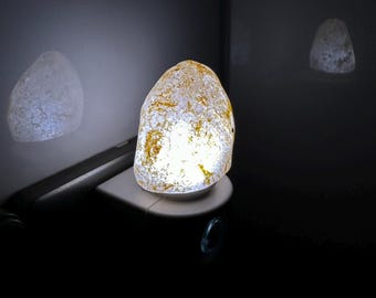 Rose Quartz Raw Stone LED Night Light with Light Sensor | Plug-In Nursery Nightlight (120V US/Canada Plug) | Baby Shower Gift