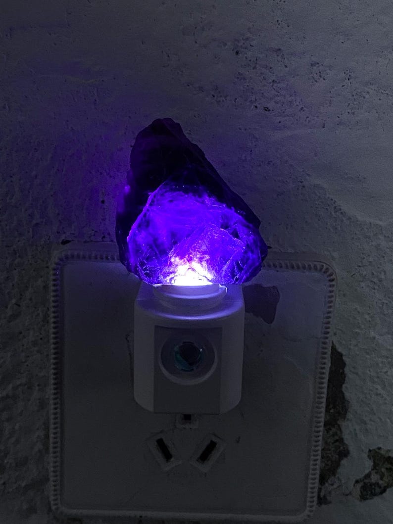 Natural Fluorite Raw Stone LED Night Light With Light Sensor | Baby Shower Gift | Nursery Night Lamp (120V US/Canada Plug) | Crystal Gift image 12
