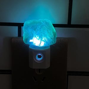 Natural Fluorite Raw Stone LED Night Light With Light Sensor | Baby Shower Gift | Nursery Night Lamp (120V US/Canada Plug) | Crystal Gift image 9