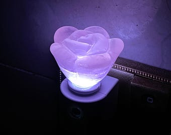 Natural Rose Quartz Flower LED Night Light With Light Sensor | Baby Shower Gift | Nursery Night Lamp (120V US/Canada Plug)  | Crystal Gift