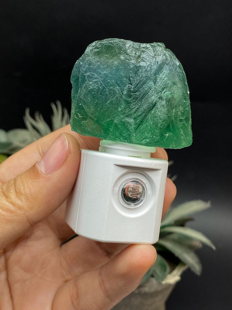 Natural Fluorite Raw Stone LED Night Light With Light Sensor | Baby Shower Gift | Nursery Night Lamp (120V US/Canada Plug) | Crystal Gift image 10