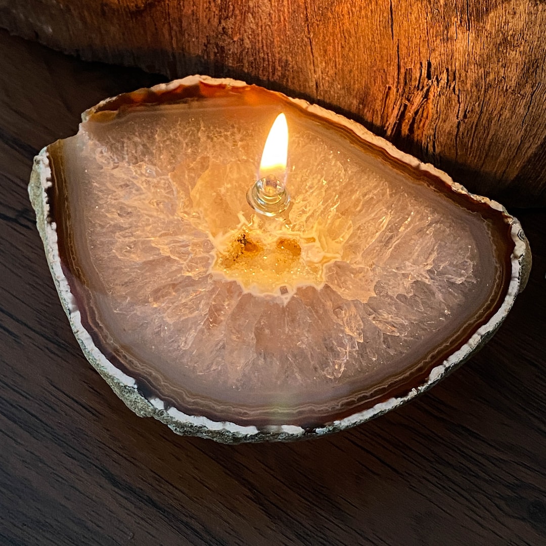 Natural Agate Wick Rock Oil Candle , Rock Candle Kit , Agate Geode ...