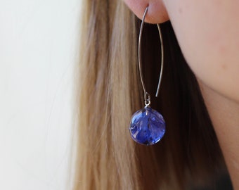 Blue Cornflower Earrings - Blue Flower Earrings - Real Cornflower Earrings - Modern Resin Earrings - Boho Drop Earrings - Gift Ideas