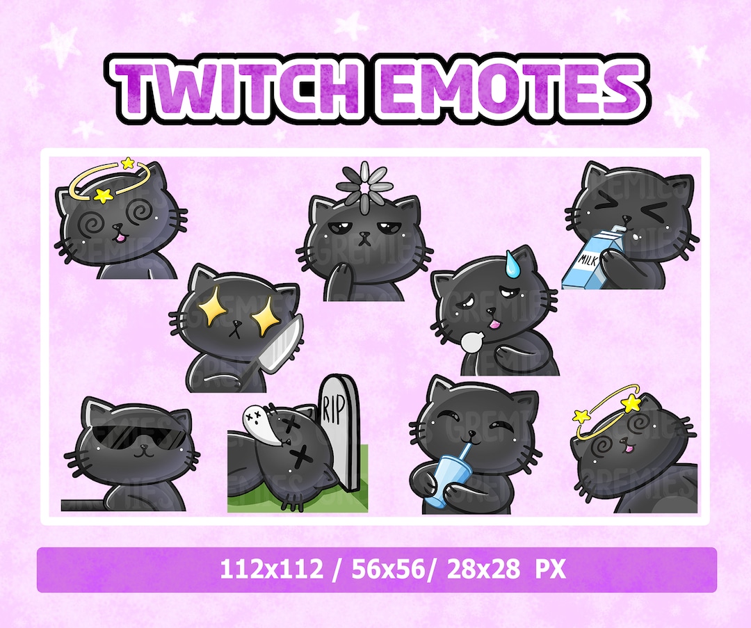 9 Cute Black Cat Emotes - Instant Download 112x112 56x56 28x28 - Twitch ...