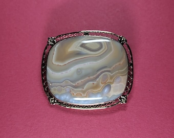For Charity Stunning Victorian Agate and 14k Filigree Brooch
