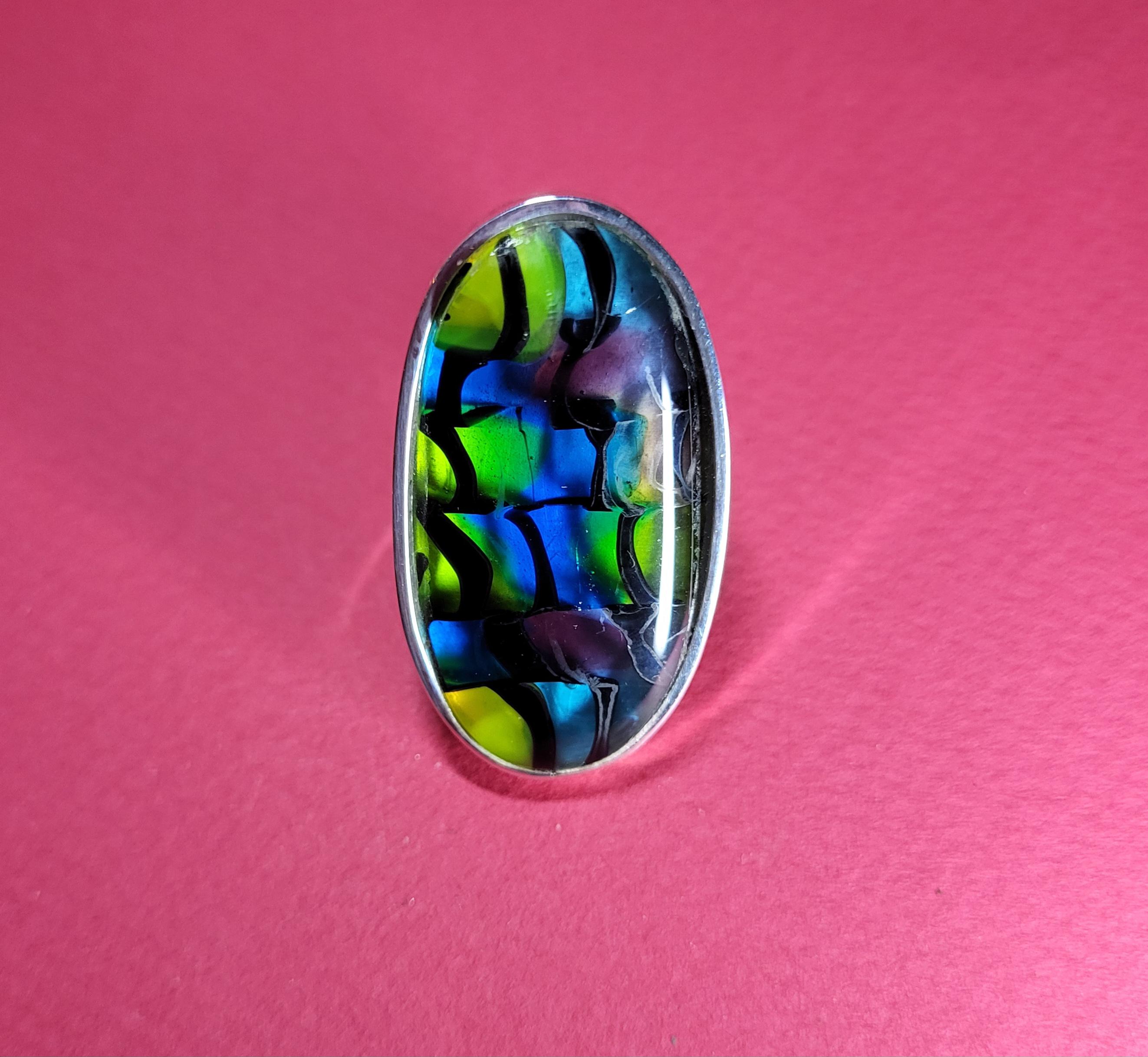 BENEFITS CHARITY Vintage Artisan Statement Ring with Glass Cabochon
