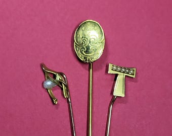 For Charity Vintage Gold Fill Stick Pins with Seed Pearls set of 3
