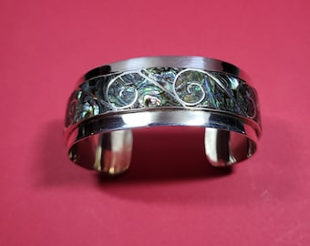 For Charity Vintage Statement Mexico Sterling Abalone Cuff Bracelet