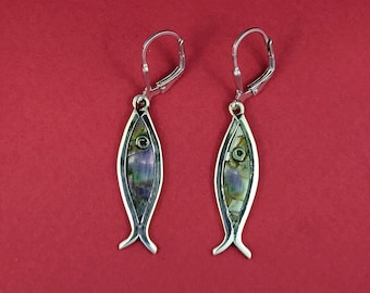 For Charity Vintage Sterling and Abalone Fish Earrings Mexico