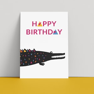 Biglietto di buon compleanno, biglietto di compleanno per animali, biglietto di compleanno coccodrillo, coccodrillo nero, biglietto pieghevole con busta, A6 10,5x14,8 cm