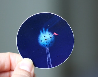 Planet sticker, Space Sticker, Matte, glossy, holographic, blue planet vinyl round sticker, blue planet sticker, sci-fi sticker 5 cm; 6 cm