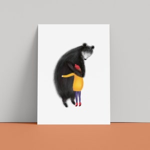 Grußkarte Bär umarmt ein Mädchen, Grußkarte Umarmung, Bär, Freundschaft Karte, Tier Mensch , Grußkarte A6 auf recycled Papier mit Umschlag