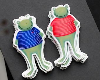 Frog vinyl sticker, frog in t-shirt decal, matte glossy sticker, frog die-cut sticker, frog helmet sticker, funny frog sticker 4x7 cm