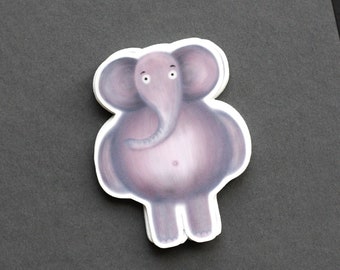 Olifant sticker, olifant vinyl glanzende sticker, olifant met navel, schattige olifant sticker, grijze olifant sticker 6x4,7 cm