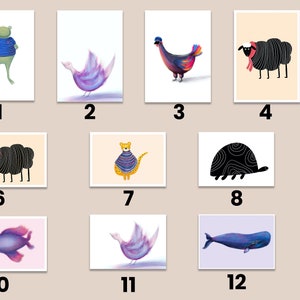 Tarjetas de felicitación de animales de su elección, tarjetas de animales A6 con sobre artesanal, ballena, tortuga, pez, oveja, pájaro, pollo, leopardo, rana.