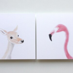 Flamingokaart, wenskaart herten, kleine dierenprints, roze flamingokaart, set van 2 kaarten, dierenwenskaart, 12 x 12 cm, GESTRUCTUREERD papier