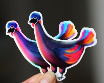 Bird sticker, chicken sticker, holographic, glossy sticker, chicken with helmet sticker, funny animal sticker, cute bird sticker 6.5x5 cm