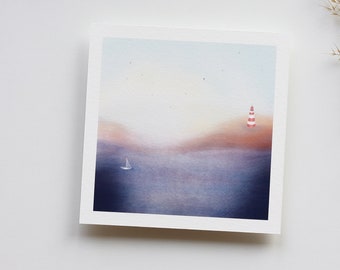 Impression d'art phare nautique, illustration de paysage marin calme, décoration murale carrée