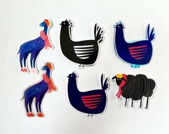 Autocollant en vinyle B-STOCK, autocollant animal b-stock, poulet noir, autocollant en vinyle poney, autocollant mouton, autocollant holographique de qualité B, autocollant découpé