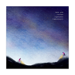 Aventure à vélo avec des amis, carte de voeux vélos, carte de voeux pour amis, carte rendez-vous, faire du vélo la nuit, carte vélo 14x14 cm