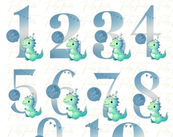 1-10 Birthday dinosaur theme for boys and girls, sublimation, card making, png.