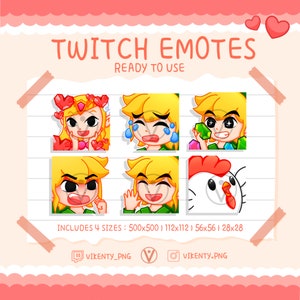 Emote Zelda Wind Waker Twitch x6 | Link | Chicken | Ruby | Chibi | Discord | Custom | Overlay | Logo | Badges |