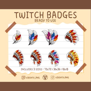 Indian Twitch Badges x8 | Western | Indian | Cowboy | Native | Feather | Sticker | Stream | Live | Emote