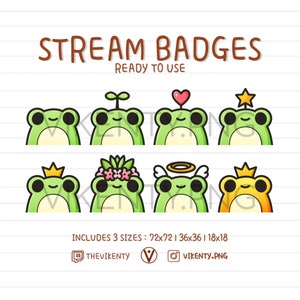 Frog Twitch/Kick Badges x8 - Streamer | Discord | Cute | sub buttons | Sub-Bits | Subscriber | Frog | kawaii