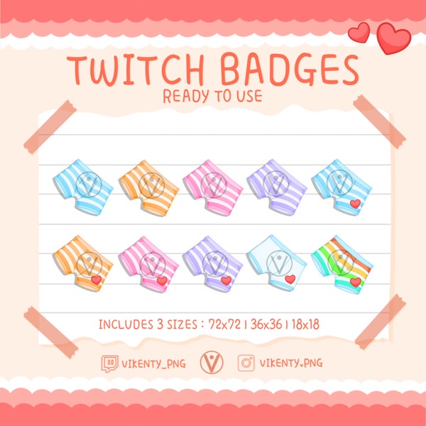 Twitch Boxer x10 badges | Scalable | Recolor | Funny| Underwear| Love | Heart | Cute| Kawaii | Discord | Overlay | | logo Emote