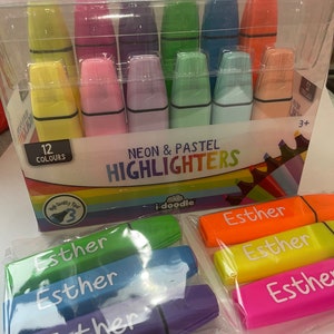 Set of 12 personalised highlighter pens teacher gift student secret santa