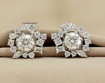 Pendientes de botón con diamantes, en oro de 18 quilates, con moissanita de talla redonda de 6 mm cada uno, cierre de rosca. Ideales como regalo de Navidad.